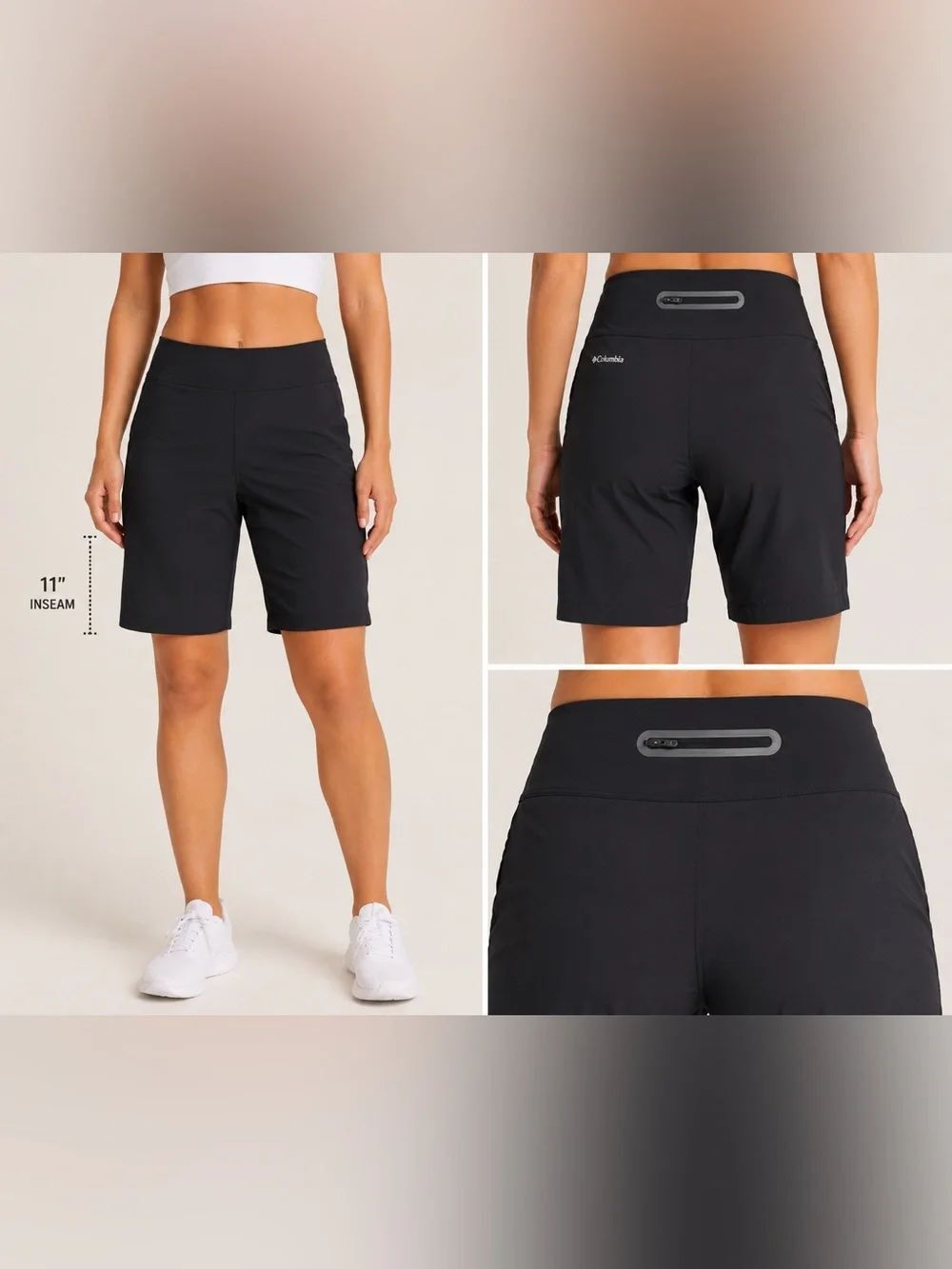 Columbia Omni Shield nylon Shorts S Black Stretch Hiking Travel Bermuda Zip
